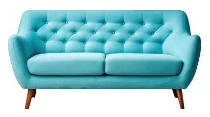Sky Blue Scandinavian Sofa Isolated on Transparent or White Background, PNG