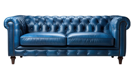Navy Blue Chesterfield Sofa Isolated on Transparent or White Background, PNG