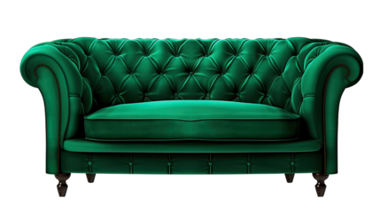 Emerald Green Contemporary Couch Isolated on Transparent or White Background, PNG