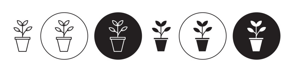 Plant pot line icon set. Houseplant flowerpot symbol for ui designs. - obrazy, fototapety, plakaty