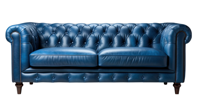 Navy Blue Chesterfield Sofa Isolated on Transparent or White Background, PNG