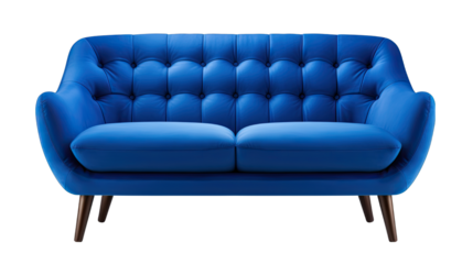 Royal Blue Mid-Century Modern Sofa Isolated on Transparent or White Background, PNG