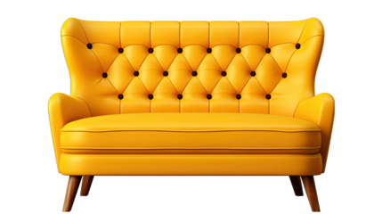 Yellow Retro Couch Isolated on Transparent or White Background, PNG