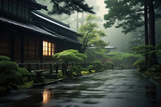 Traditional Japanese Dojo Enveloped In Mystical Haze