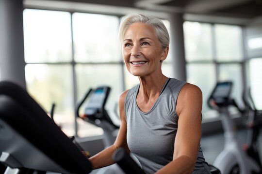 Woman On Exercise Bike, Working Towards Weight Loss Goals