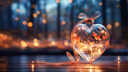 Heart-shaped glass against a blurred bokeh background a perfect Valentine's Day concept.