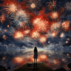 Fototapeta na wymiar Fireworks isolated on black background. Big celebration. Festive celebrations and fireworks.