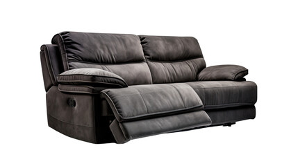 Charcoal Grey Recliner Sofa Isolated on Transparent or White Background, PNG