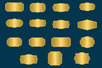 Set of golden banner text box frame, collection of gold label frame with golden glitter