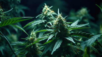Cannabis, medical marijuana plant closeup. AI