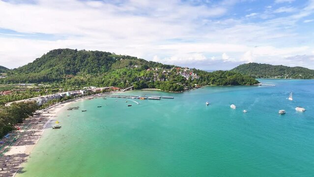 Aerial view of the Patong beach Patong City Phuket,the most beautiful Popular tourist attractions in Phuket, Thailand.