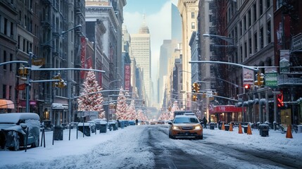 Central street in New York under the snow - Powered by Adobe