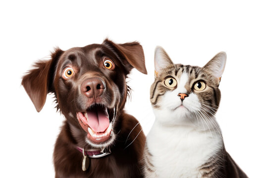 Portrait of a dog and cat isolated on white.