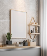 Generative ai illustration of Mock up poster frame in minimalist interior
