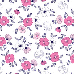 Spring flowers pattern with lots of leaves
