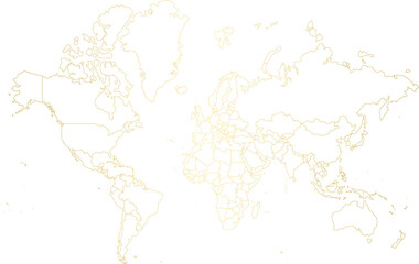 Gold world map, golden world map line art