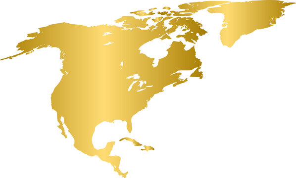 Gold world map, golden North America map