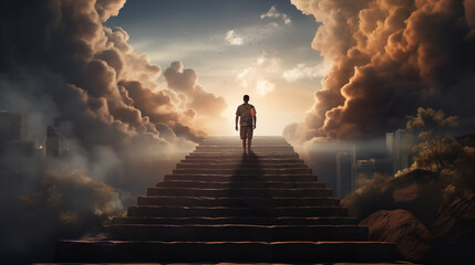 the soul goes up the stairs to heaven - obrazy, fototapety, plakaty