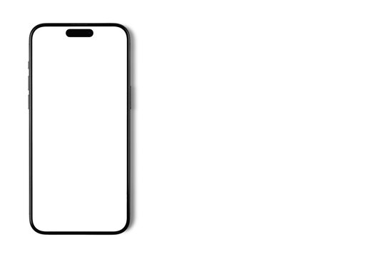 mockup smartphone iPhone 15 Pro Max with png transparent screen on the left side with empty space. Apple is a multinational technology company. Batumi, Georgia - November 4, 2023