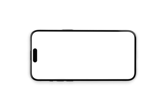 mockup horizontal smartphone iPhone 15 Pro Max with png transparent screen, empty display. Apple is a multinational technology company. Batumi, Georgia - November 4, 2023