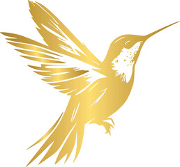 Humming bird golden icon, gold animal character