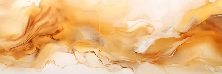 Schilderijen op glas luxury golden marble alcohol ink water yellow color background. © Sagar