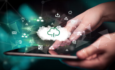 Close-up of a touchscreen with technology icons