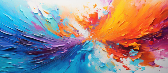 abstract background of acrylic paint in blue, orange and purple colors