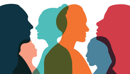 Silhouette of a group of men and women of diverse culture. The concept of diversity. Vector illustration
