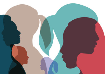 Silhouette of a group of women of diverse culture. Diversity multi-ethnic and multiracial women. The concept of diversity. Vector illustration