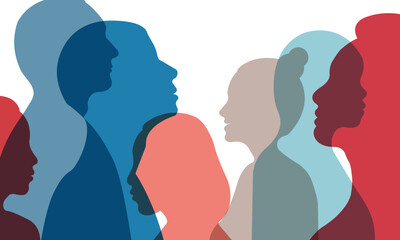 Silhouette of a group of men and women of diverse culture. The concept of diversity. Vector illustration