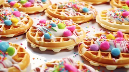 Delicious sweet bubble waffles in a set, white background. - obrazy, fototapety, plakaty