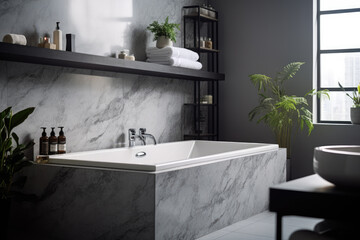 Generative ai illustration of Modern style of marble bathroom interior
