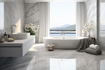 Fototapeta na wymiar Generative ai illustration of Modern style of marble bathroom interior