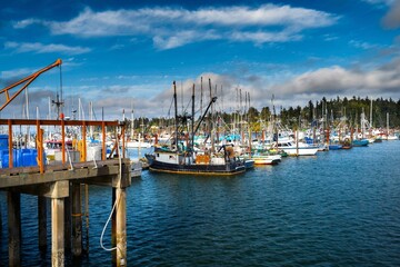 Fototapeta na wymiar 4K Image: Row of Fishing Boats in a Small Fishing Port