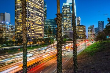 4K Image: Bustling Evening Traffic in Downtown Los Angeles - Urban Commuter Rush