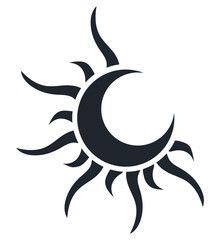  Moon and sun flat icon. Illustration of a crescent moon 