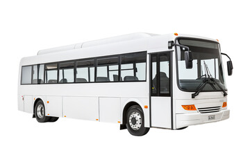 White empty bus isolated white background, side view - obrazy, fototapety, plakaty