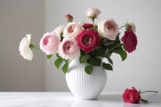 Bouquet of roses in a vase on a white background