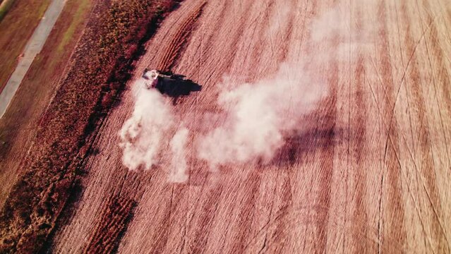 Bird's eye view of a gmo free soybean field during harvest in Georgia.