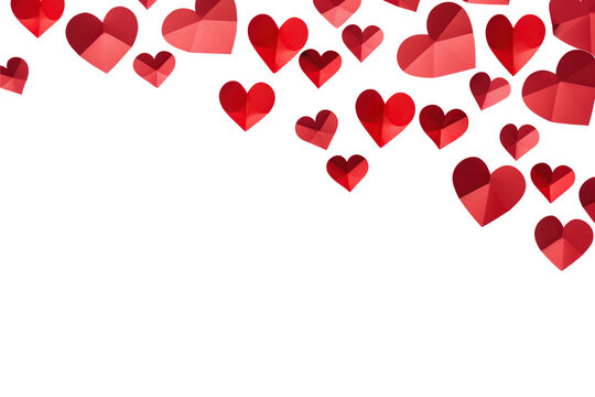 Valentine's day background with red paper hearts on white background