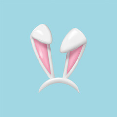 3d Easter bunny ears isolated. Realistic hare ears collection. Plastic funny cartoon rabbit ears band