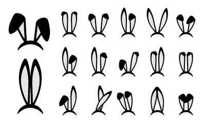 Easter bunny ears icons set. Easter rabbit ears masks on head isolated on white background. Vector
