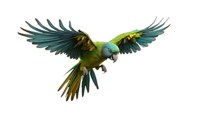 Zelfklevend Fotobehang Animals Parrot Flies Alpha Matte 3D Rendering © Azli art