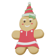3d cute christmas gingerbread man, minimal style, isolated . christmas biscuit icon. 3d food and dessert illustration.