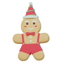 3d cute christmas gingerbread man, minimal style, isolated . christmas biscuit icon. 3d food and dessert illustration.