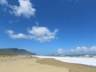 Fototapeta na wymiar Sandy Beach and Blue Skies