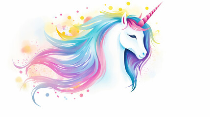 Unicorn, cartoon drawing, water color style.. AI Generated.