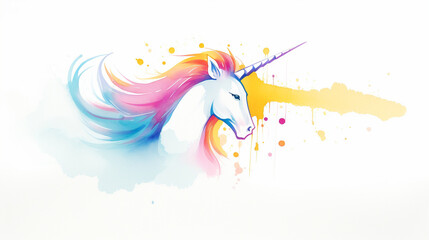 Unicorn, cartoon drawing, water color style.. AI Generated.