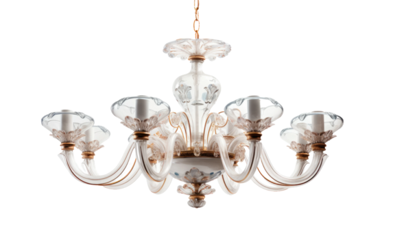 Radiant Fixture Glass Chandelier on White or PNG Transparent Background..